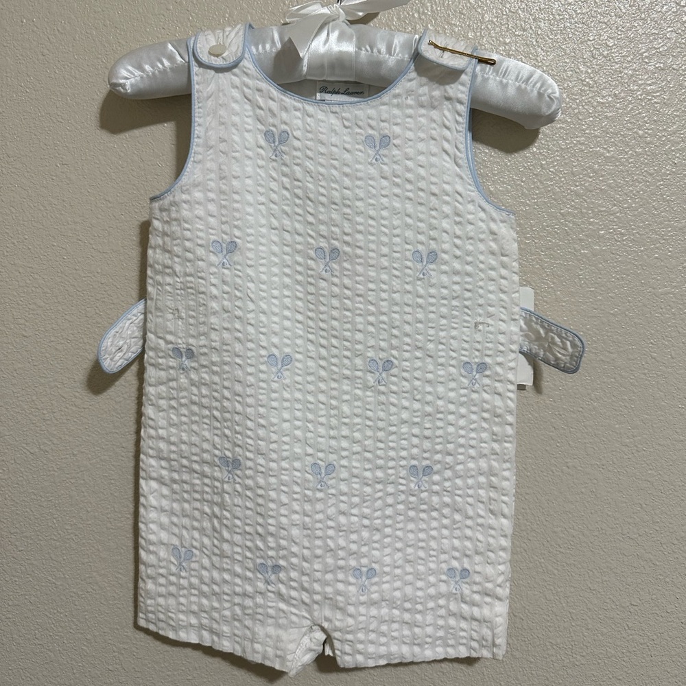 NWT Ralph Lauren baby white romper (9 months). Unisex